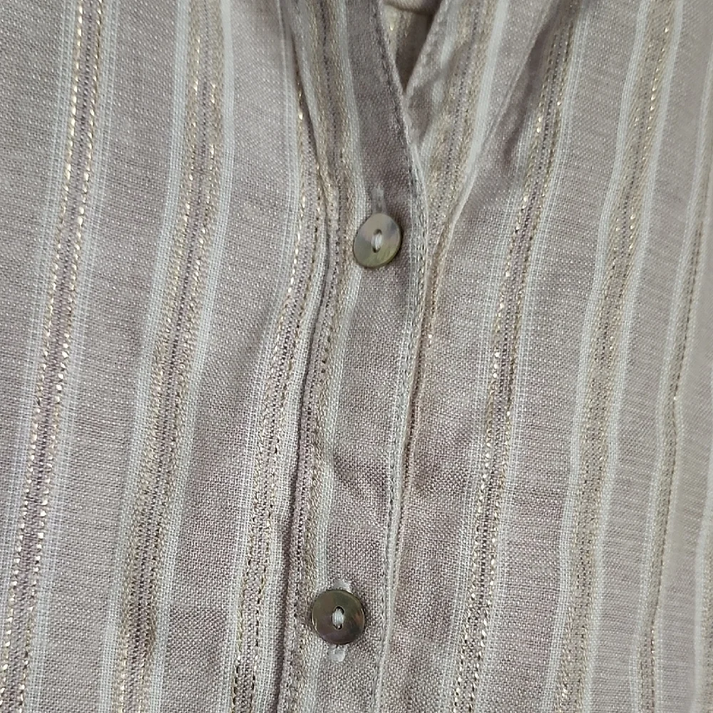 Jones New York 100% Linen Striped Long Sleeved Button Down Top - Picture 6 of 10